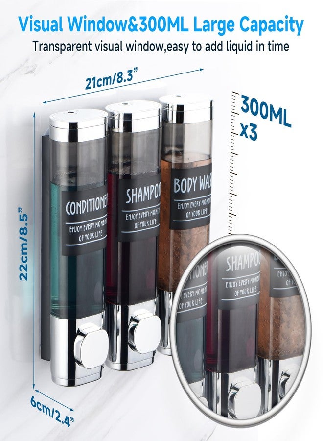 GlintGath Shampoo and Conditioner Dispenser,GlintGath Shower Dispenser 3 Chamber No Drill Shampoo Dispenser for Shower Wall Mounted Shower Soap Dispenser for Bathroom Hotel,3 * 300ML,Chrome - Image 3
