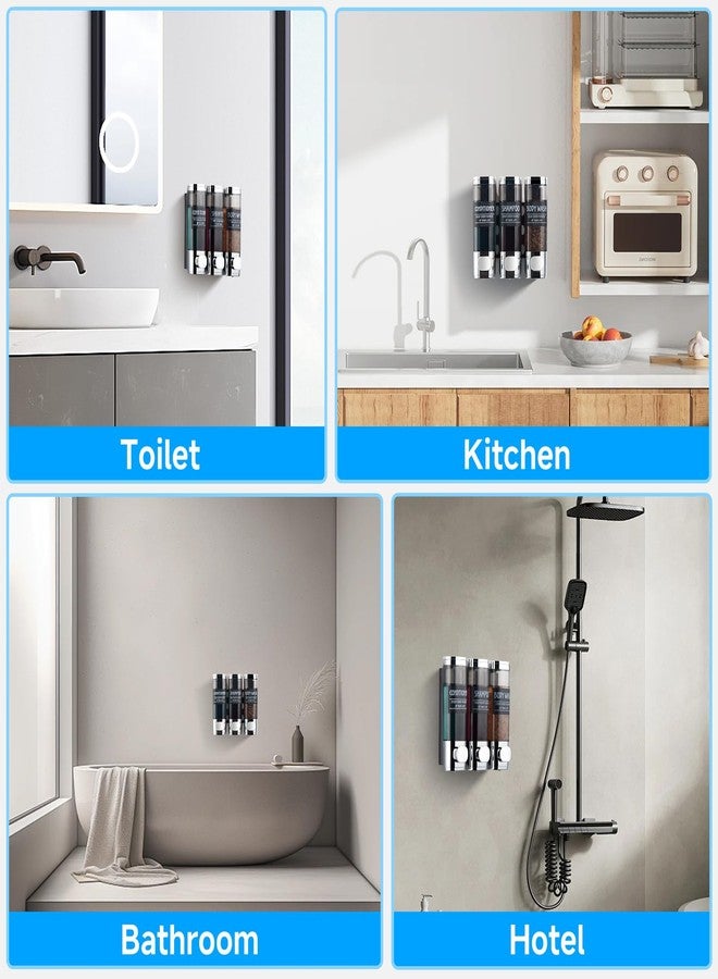 GlintGath Shampoo and Conditioner Dispenser,GlintGath Shower Dispenser 3 Chamber No Drill Shampoo Dispenser for Shower Wall Mounted Shower Soap Dispenser for Bathroom Hotel,3 * 300ML,Chrome - Image 2