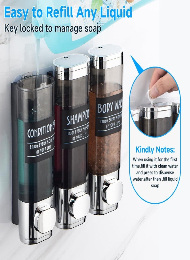 GlintGath Shampoo and Conditioner Dispenser,GlintGath Shower Dispenser 3 Chamber No Drill Shampoo Dispenser for Shower Wall Mounted Shower Soap Dispenser for Bathroom Hotel,3 * 300ML,Chrome - Image 5