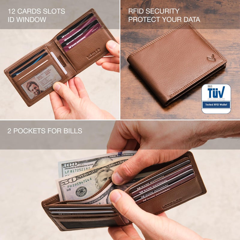Lavalen Slim Leather Wallet for Men - Mens Wallet Bifold - Holds Bills, Credit Cards - Carteras para Hombres Piel - Billeteras de Hombres Cuero Original - Front Pocket - Full Grain RFID Blocking - Image 3