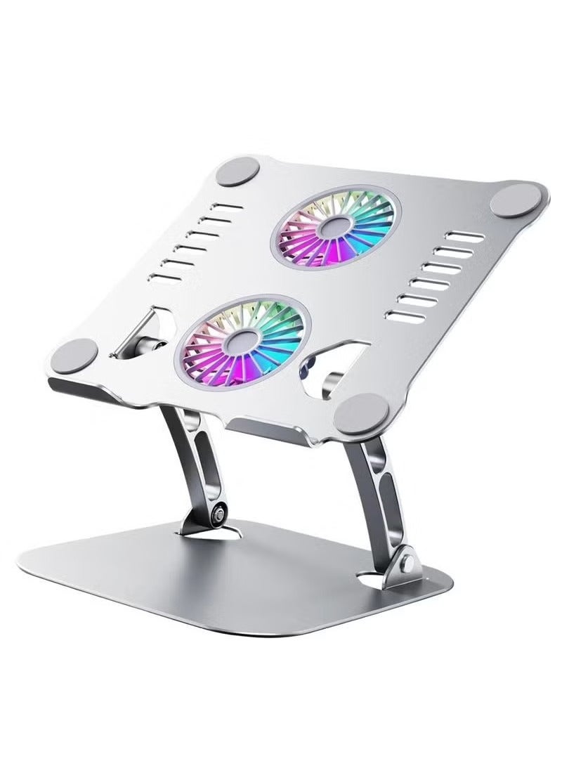 ELTRAZONE Laptop Stand V4.0 with Built-In Cooling Fans – 180° Double Axis Adjustable Aluminum Notebook Riser for 11" to 17.3" Laptops – Ergonomic, Foldable, and Anti-Slip Design with Superior Heat Dissipation – Durable and Stylish Silver Stand for Desk, Office, Home, and Study Use - Image 1