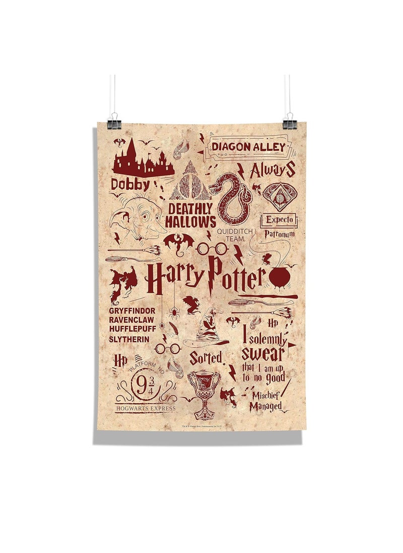 Epic Stuff Epic Stuff Harry Potter Wall Poster for Living Room Office Frame Not Included Size A3 12 x 18 inches Official Licensed by Warner Bros USA Infographic Red 