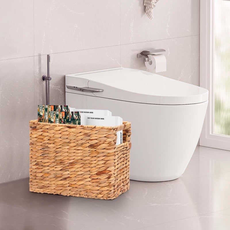 Boershun Magazines Holder Basket - Wicker Magazine Basket, Handwoven Magazine Holders for Bathroom,Home Magazine Storage Basket, Water Hyacinth Magazine Rack Organizer for Books, Newspapers, Narrow Rectangle - Image 5
