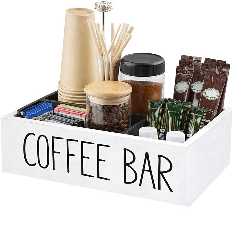 Wooden Desktop Storage Box with Compartments for Coffee and Tea Bags - Image 1