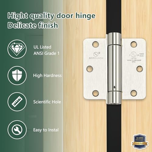 SORGMACH Self Closing Hinge 3 ½"x 3 ½" Satin Nickel Auto Close Adjustable 3 1/2 Inch Spring Hinges Door Closer Hinge 1/4" Radius Corner for Commercial Grade Auto Self-Closing 3 Pieces - Image 4