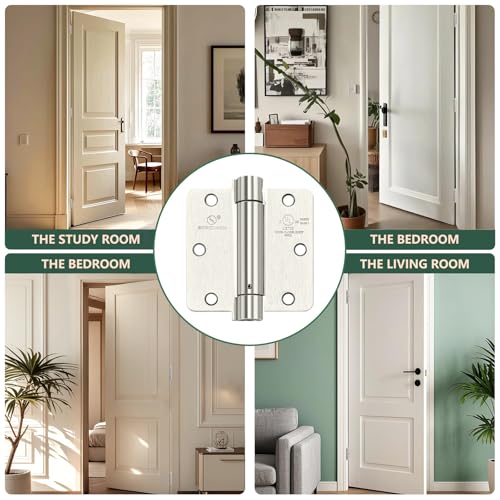 SORGMACH Self Closing Hinge 3 ½"x 3 ½" Satin Nickel Auto Close Adjustable 3 1/2 Inch Spring Hinges Door Closer Hinge 1/4" Radius Corner for Commercial Grade Auto Self-Closing 3 Pieces - Image 5