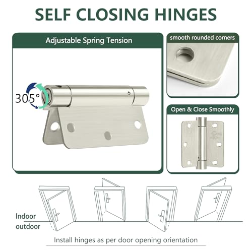 SORGMACH Self Closing Hinge 3 ½"x 3 ½" Satin Nickel Auto Close Adjustable 3 1/2 Inch Spring Hinges Door Closer Hinge 1/4" Radius Corner for Commercial Grade Auto Self-Closing 3 Pieces - Image 3