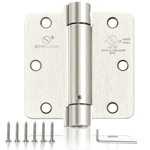 SORGMACH Self Closing Hinge 3 ½"x 3 ½" Satin Nickel Auto Close Adjustable 3 1/2 Inch Spring Hinges Door Closer Hinge 1/4" Radius Corner for Commercial Grade Auto Self-Closing 3 Pieces - Image 1