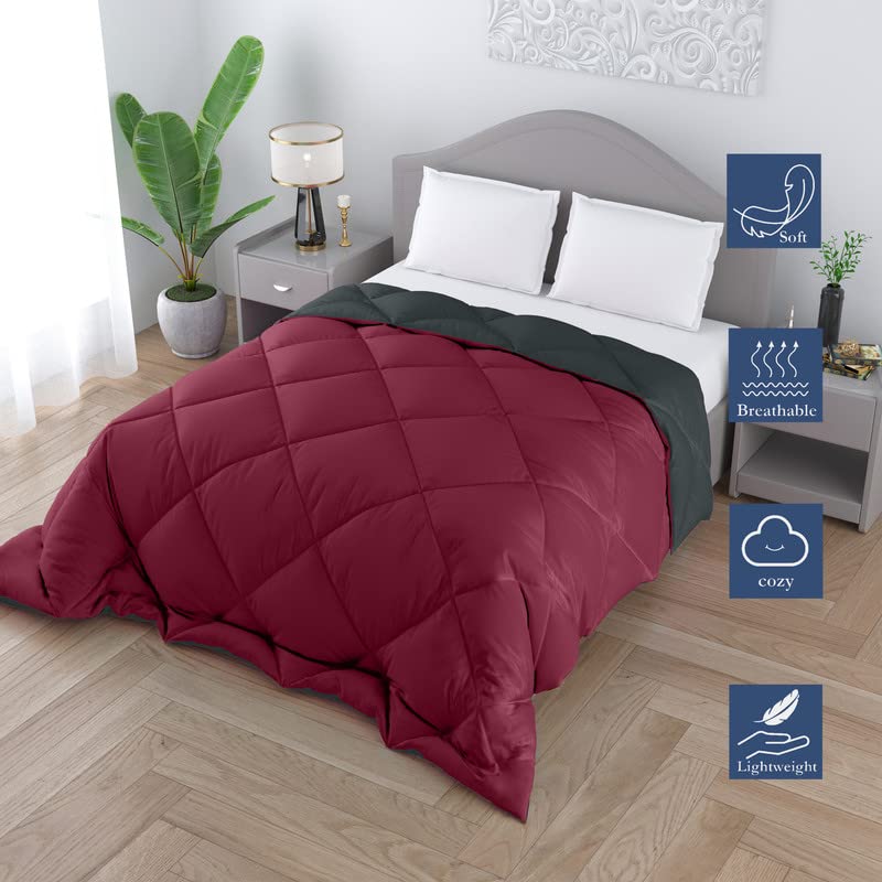 CHICERY Microfiber Reversible Solid Extra Comfort & Soft Comforter||Blanket Single Bed 250 GSM Ultra Soft Comforter for Winter-Maroon Grey-Pack of 1 - Image 2