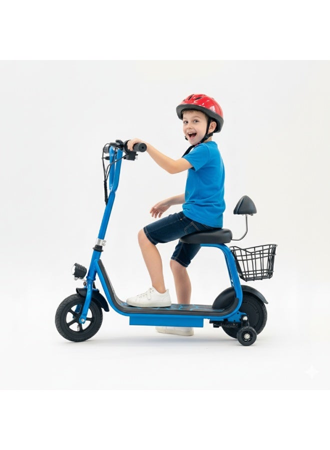 ماييي سكوتر هارلي كهربائي صغير للأطفال مزود بمقعد مزود بإضاءة LED | محرك 36 فولت/250 واط | بطارية 13 أمبير/ساعة | ثلاثة أوضاع سرعة، 25 كم/ساعة (أزرق) - Image 2