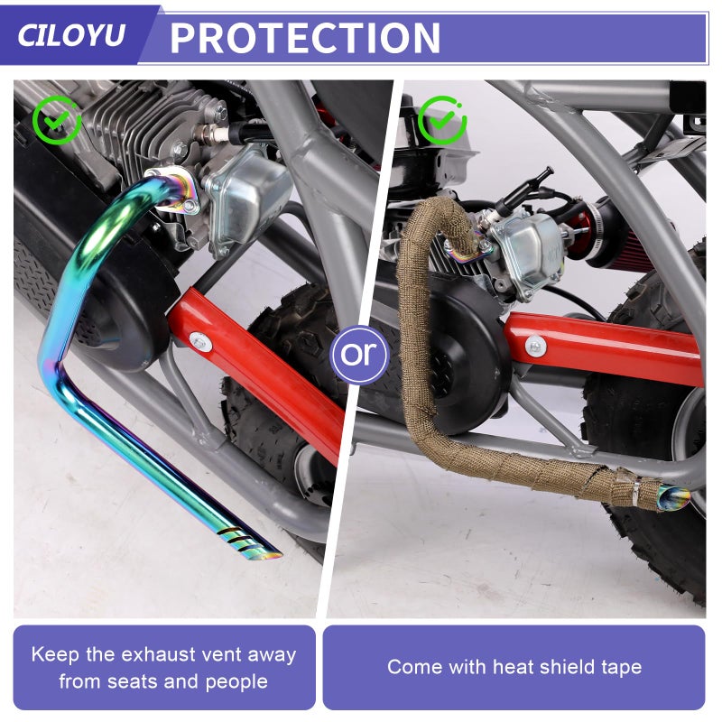 CILOYU 212cc Mini Bike Left Long Exhaust Pipe Replacement for Coleman CT200U CT200U-EX BT200X KT196 Baja MB165 MB200 Axis M200 196cc GX160 GX200 Engine Monster Mega Moto 200cc Minibike Go Kart Parts - Image 3