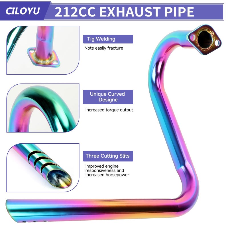 CILOYU 212cc Mini Bike Left Long Exhaust Pipe Replacement for Coleman CT200U CT200U-EX BT200X KT196 Baja MB165 MB200 Axis M200 196cc GX160 GX200 Engine Monster Mega Moto 200cc Minibike Go Kart Parts - Image 2