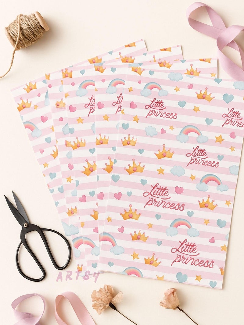 ARTSY® Little Princess Gift Wrapping Paper Roll Pack of 5 – Premium Kraft Paper Sheets Gift Packing – 50 x 70 cm Each - Image 2