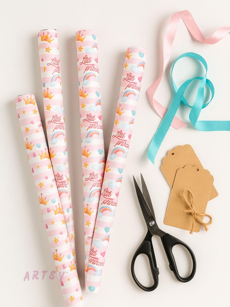 ARTSY® Little Princess Gift Wrapping Paper Roll Pack of 5 – Premium Kraft Paper Sheets Gift Packing – 50 x 70 cm Each - Image 3