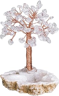 Rockcloud Rock Quartz Crystal Tree Natural Agate Quartz Base Bonsai Money Tree for Wealth and Luck, 4 inches - Image 1