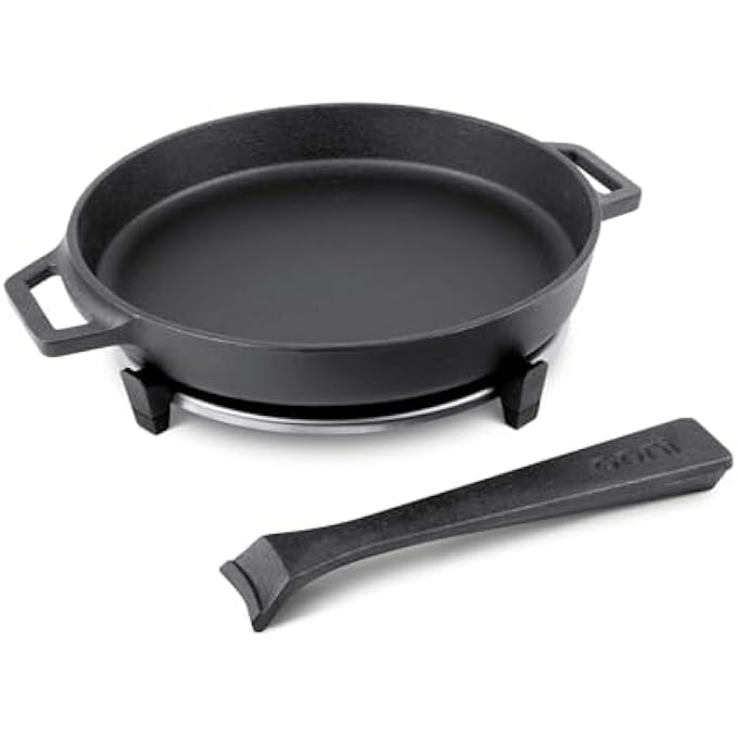 أوني مقلاة من الحديد الزهر، مقلاة دائرية من الحديد الزهر مقاس 9 بوصات بمقبض قابل للإزالة وحامل ثلاثي القوائم من الفولاذ المقاوم للصدأ، مقلاة من الحديد الزهر، متبلة مسبقًا، غير لاصقة، آمنة للاستخدام في الفرن، أدوات طهي، فرن بيتزا وملحقات الشواء - Image 3