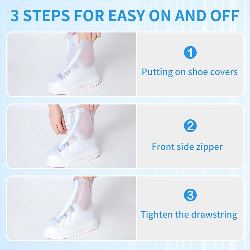VENDICS Rain Boots Shoe Covers Waterproof for Men Women Shoe Protectors with Zipper Not-Slip Reusable Overshoes Galoshes for Hiking Climbing Camping Cycling Rainy Day (White)(Pack of 1) (6UK) - Image 2