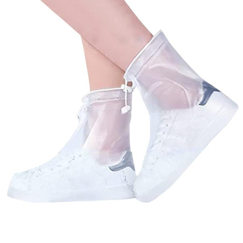 VENDICS Rain Boots Shoe Covers Waterproof for Men Women Shoe Protectors with Zipper Not-Slip Reusable Overshoes Galoshes for Hiking Climbing Camping Cycling Rainy Day (White)(Pack of 1) (6UK) - Image 1