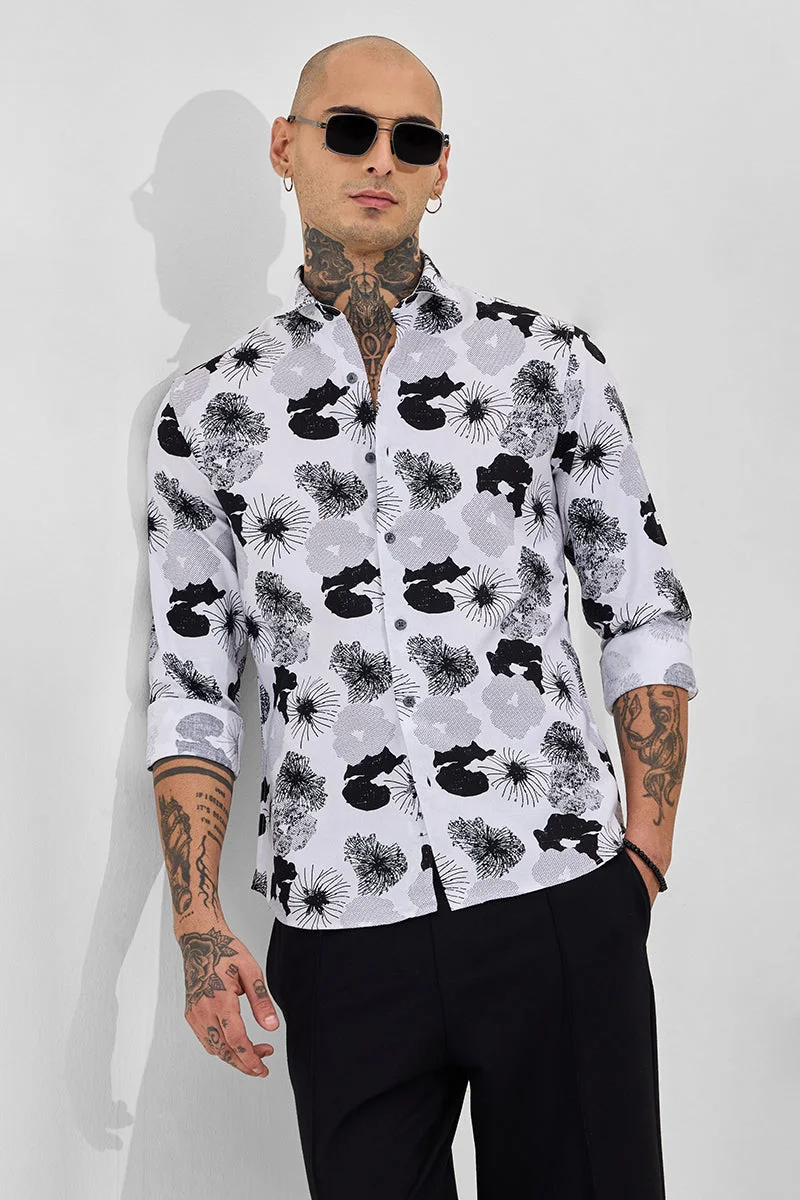 SNITCH White Self-Design Slim Fit Shirt