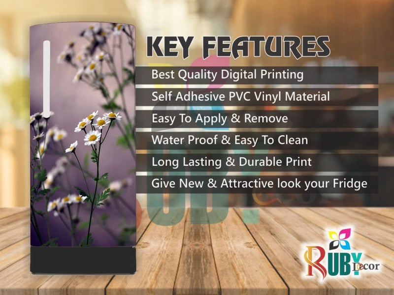 Decorative Beautifull Flowers Plant With Leaf Best Design Refrigerator Door Sticker Pvc Vinyl Fridge Wrap For Home (120 Cm X 60 Or 48 24 Inchesself-Adhesive, Wall)