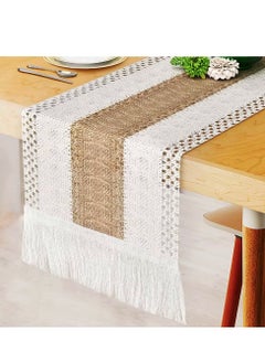 Macrame Table Runner Burlap Table Runners Farmhouse Style Boho Table Runners with Tassels, Rustic Splicing Cotton Table Runner for Wedding Home and Dining Table Decor