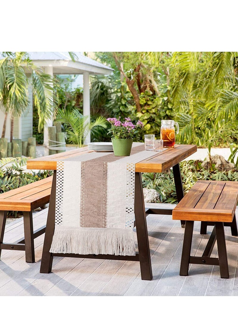 SYOSI - Macrame Table Runner Burlap Table Runners Farmhouse Style Boho Table Runners with Tassels, Rustic Splicing Cotton Table Runner for Wedding Home and Dining Table Decor - Image 1