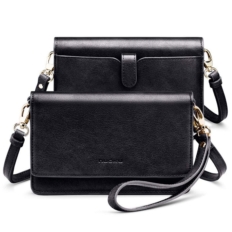 nuoku Women Small Crossbody Bag Cellphone Purse Wallet with RFID Card Slots 2 Straps Wristlet, A- Black - Image 4