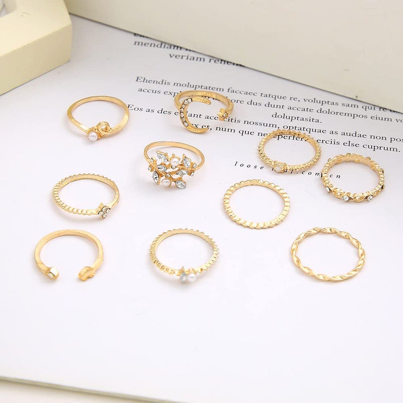 FUTIMELY Boho Retro Stackable Rings Sets for Women Knuckle Joint Finger Knuckle Nail Ring Sets Moon Stars Stack Preppy Statement Rings Cute Trendy Stuff Jewelry (10-10PC-Moon Stars Rings) - Image 4