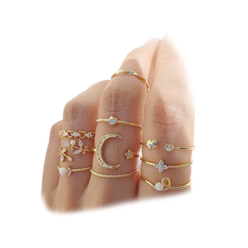 FUTIMELY Boho Retro Stackable Rings Sets for Women Knuckle Joint Finger Knuckle Nail Ring Sets Moon Stars Stack Preppy Statement Rings Cute Trendy Stuff Jewelry (10-10PC-Moon Stars Rings) - Image 1