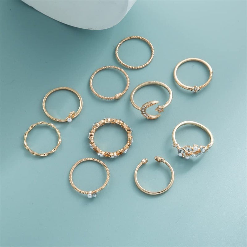 FUTIMELY Boho Retro Stackable Rings Sets for Women Knuckle Joint Finger Knuckle Nail Ring Sets Moon Stars Stack Preppy Statement Rings Cute Trendy Stuff Jewelry (10-10PC-Moon Stars Rings) - Image 5