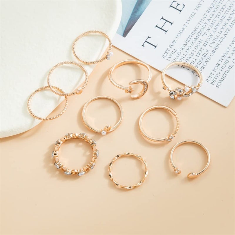FUTIMELY Boho Retro Stackable Rings Sets for Women Knuckle Joint Finger Knuckle Nail Ring Sets Moon Stars Stack Preppy Statement Rings Cute Trendy Stuff Jewelry (10-10PC-Moon Stars Rings) - Image 3
