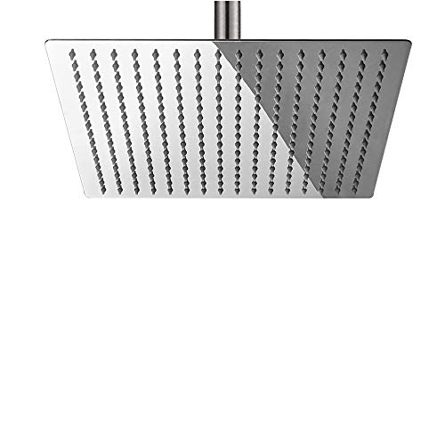 BESy 12 Inch Rain Shower Head, 12" Square Rainfall & High Pressure Stainless Steel Bath Shower Head, 1/16" Ultra Thin, Waterfall Full Body Coverage with Silicone Nozzle, Polished Chrome - Image 1