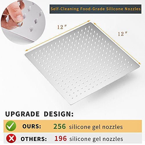 BESy 12 Inch Rain Shower Head, 12" Square Rainfall & High Pressure Stainless Steel Bath Shower Head, 1/16" Ultra Thin, Waterfall Full Body Coverage with Silicone Nozzle, Polished Chrome - Image 5