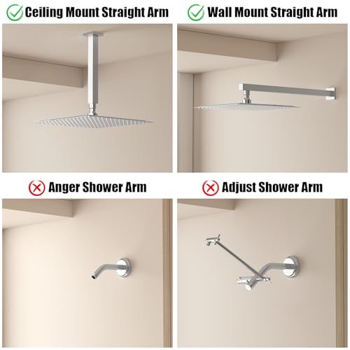 BESy 12 Inch Rain Shower Head, 12" Square Rainfall & High Pressure Stainless Steel Bath Shower Head, 1/16" Ultra Thin, Waterfall Full Body Coverage with Silicone Nozzle, Polished Chrome - Image 4