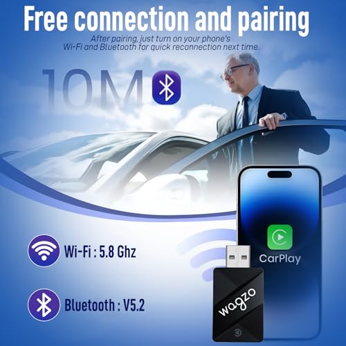 Wagzo 2-in-1 Wireless Car Receiver, Converts Wired Auto Android & CarPlay to Wireless, Bluetooth Connectivity, Only for Cars with OEM Installed Wired Android Auto/CarPlay (Black) - Image 5