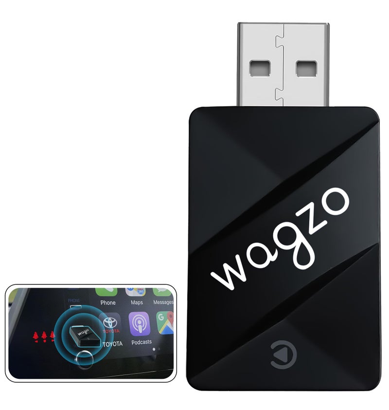 Wagzo 2-in-1 Wireless Car Receiver, Converts Wired Auto Android & CarPlay to Wireless, Bluetooth Connectivity, Only for Cars with OEM Installed Wired Android Auto/CarPlay (Black) - Image 1