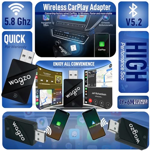 Wagzo 2-in-1 Wireless Car Receiver, Converts Wired Auto Android & CarPlay to Wireless, Bluetooth Connectivity, Only for Cars with OEM Installed Wired Android Auto/CarPlay (Black) - Image 2