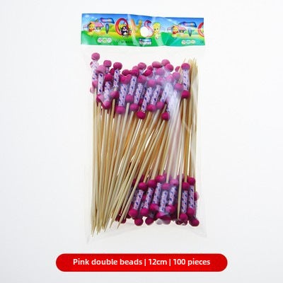 Bamboo Fruit Skewers Artistic Picks Cocktail Sticks Purplish red double beads 