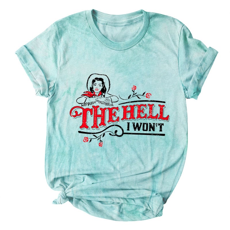 Cross-border Europe and America THE HELL I WON'T Fashion Round Neck Letter Tie Dye Print Short Sleeve T-Shirt Women 3809pinkgray(blackwordcolorpicture) L - Image 4