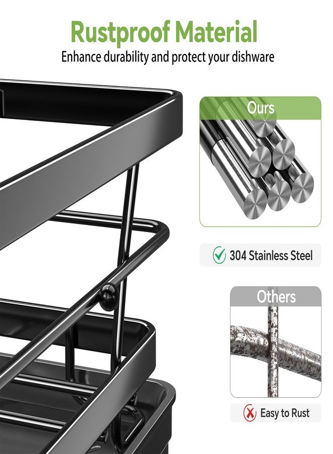 Ekisemio Dish Drying Rack for Kitchen Counter - Large Capacity Dish Drainer with Cutlery Holder & Drip Tray, Space Saving Kitchen Organizer (12x15.7), Black - Image 3