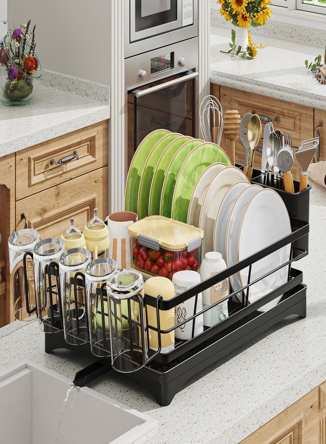 Ekisemio Dish Drying Rack for Kitchen Counter - Large Capacity Dish Drainer with Cutlery Holder & Drip Tray, Space Saving Kitchen Organizer (12x15.7), Black - Image 1