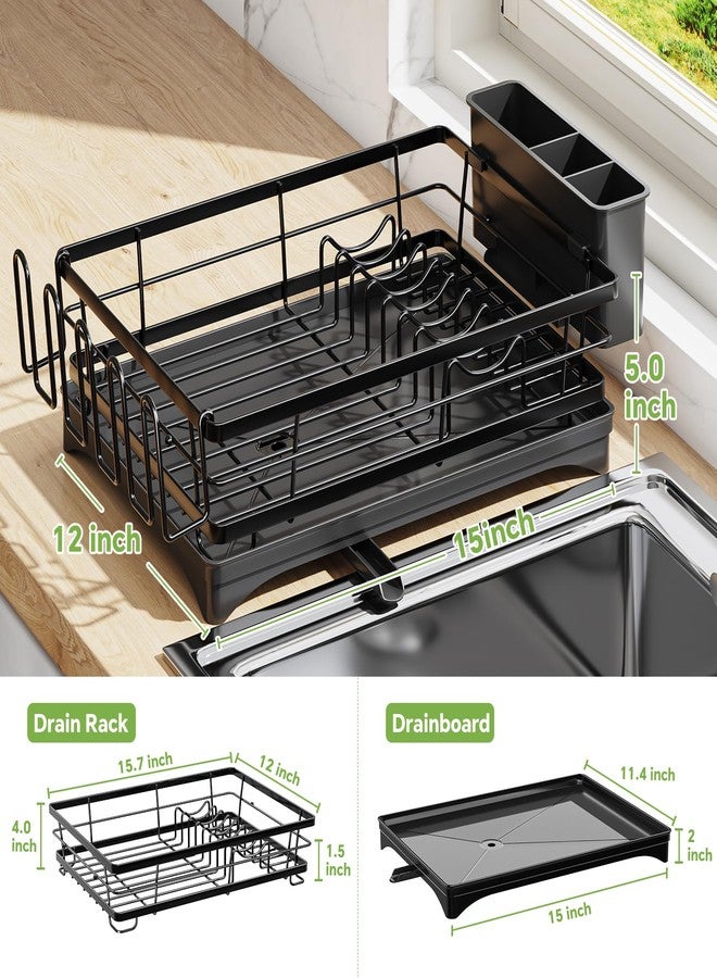 Ekisemio Dish Drying Rack for Kitchen Counter - Large Capacity Dish Drainer with Cutlery Holder & Drip Tray, Space Saving Kitchen Organizer (12x15.7), Black - Image 2