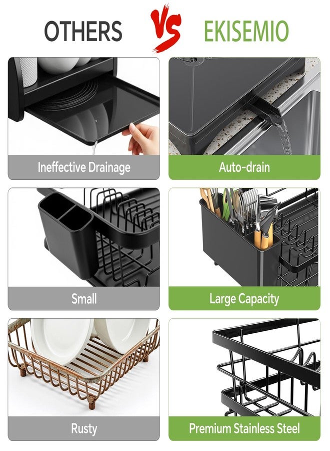 Ekisemio Dish Drying Rack for Kitchen Counter - Large Capacity Dish Drainer with Cutlery Holder & Drip Tray, Space Saving Kitchen Organizer (12x15.7), Black - Image 5