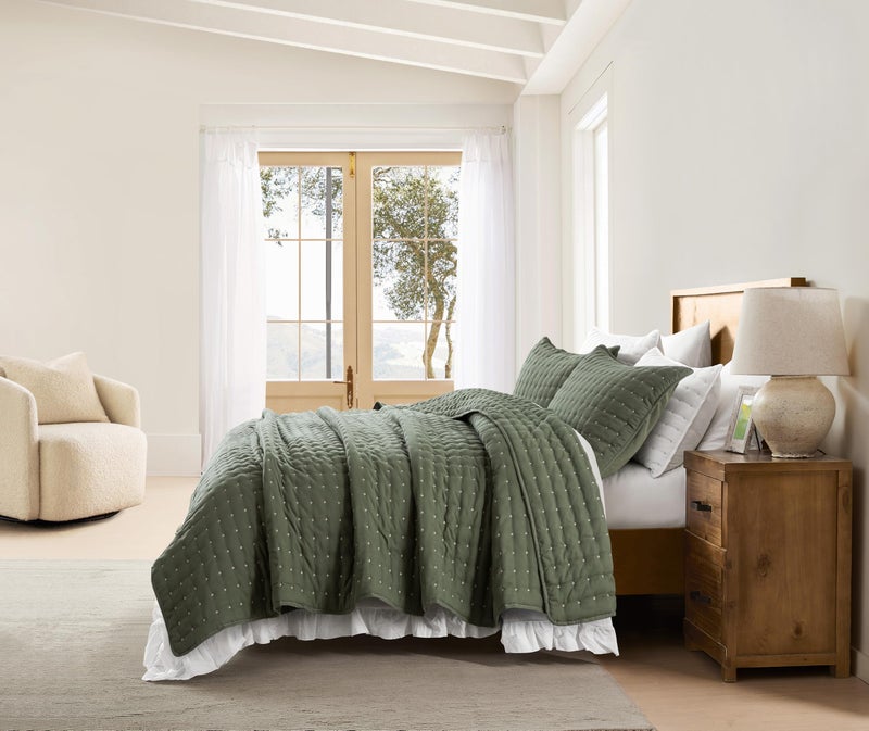 WDCOZY Twin Quit Size Bedding Sets with Pillow Sham, Lightweight Soft Bedspread Coverlet, Quilted Blanket Thin Comforter Bed Cover for All Season, 2 Pieces, 68x90 inches, Moss Green - Image 3