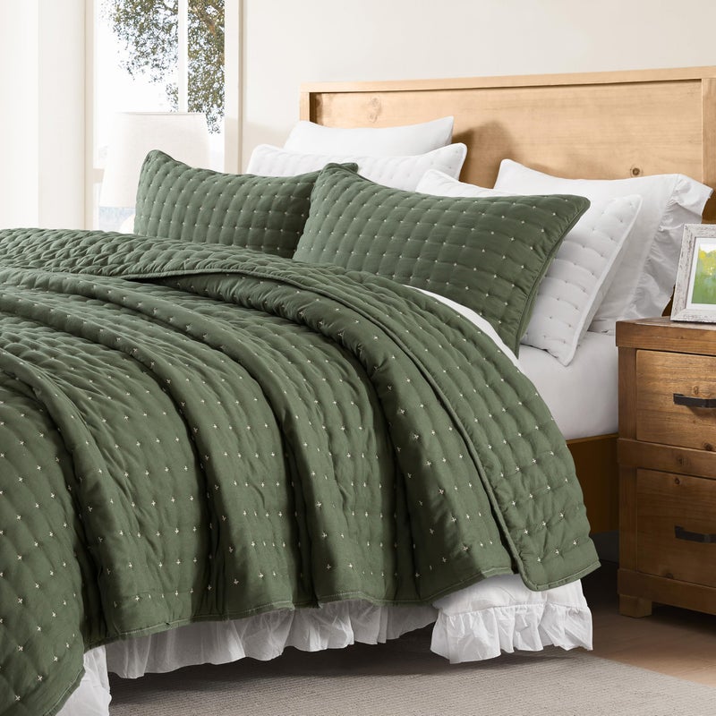 WDCOZY Twin Quit Size Bedding Sets with Pillow Sham, Lightweight Soft Bedspread Coverlet, Quilted Blanket Thin Comforter Bed Cover for All Season, 2 Pieces, 68x90 inches, Moss Green - Image 4