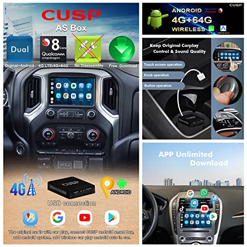 CUSP 2025 Wireless Car Play AI Box Android 8 Core 4G+64G+SIM Play Store Auto GPS Video Adapter Split Screen WiFi YouTube,Only for OEM Wired CarPlay Cars (for Factory Wired Car Play - Image 3