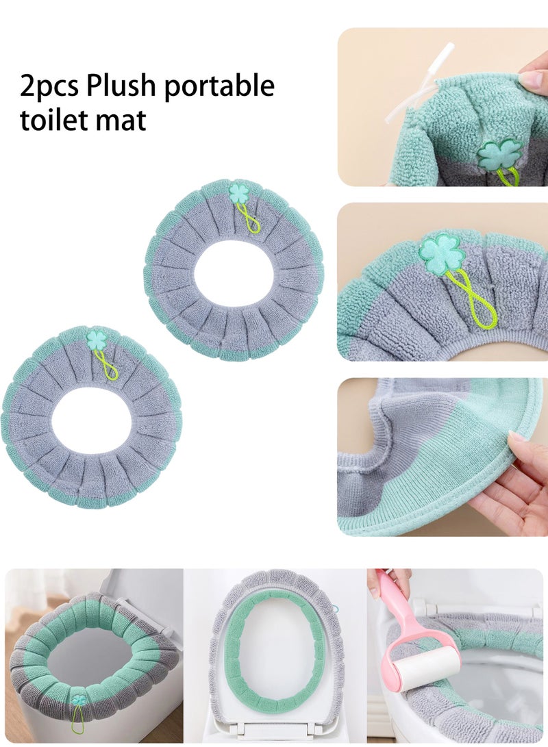 2pcs Toilet Seat Cover Warm Plush Washable Thicken Pads Mat,Toilet Seat Cover Pads, Soft Universal Toilet Seat Cover Pads, Stretchable Washable Toilet Seat Cover Pads,Easy Installation Cushion Lid Covers - Image 1