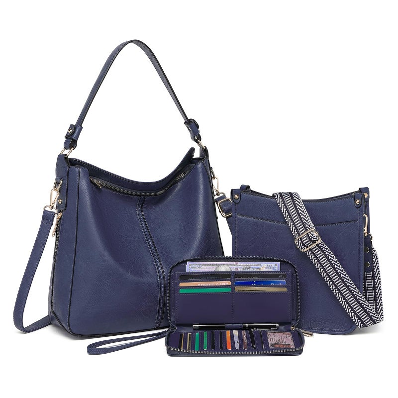 BAVERGE Purses for Women 3PCS, Crossbody Bags Set Large Leather Purse Shoulder Handbags with Wallet Adjustable Straps for Ladies Tote - Image 1