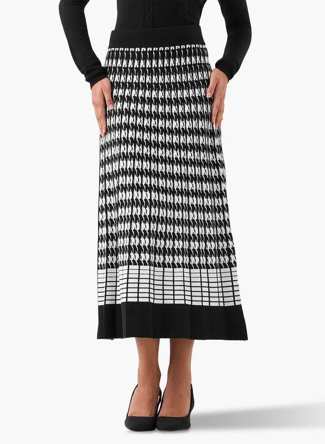 2Xtremz 2Xtremz Midi Viscose Blend A-line Skirt with Geometric Texture
