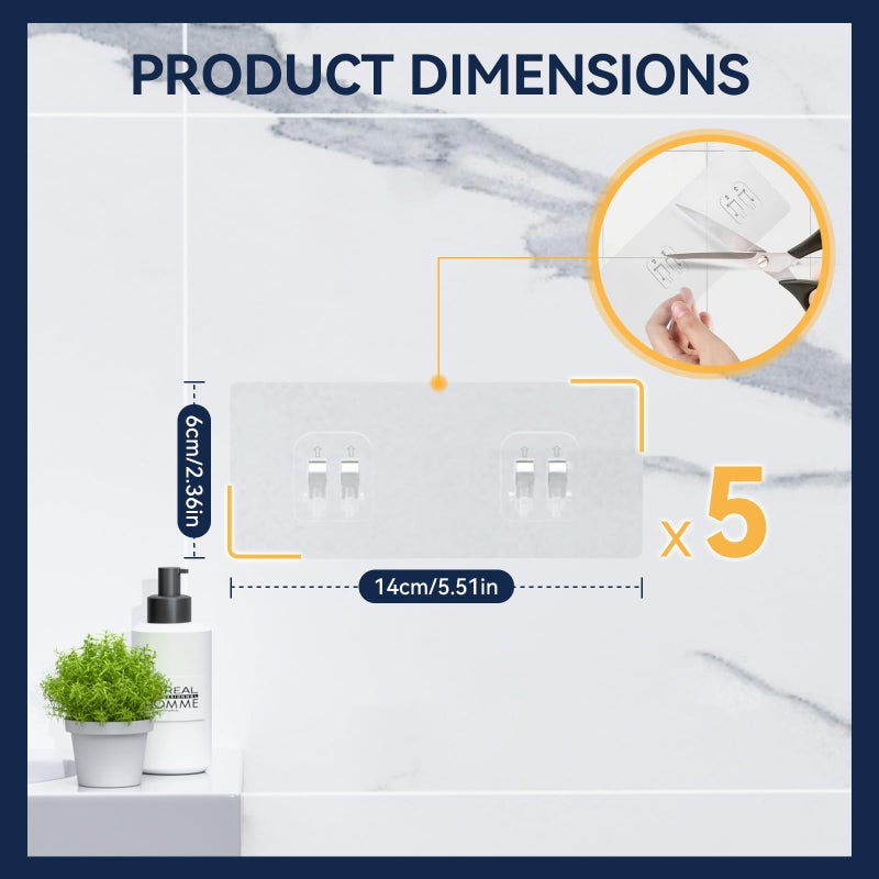 YASONIC 5-Pack Shower Caddy Adhesive Replacement - Transparent Shower Adhesive Strips, No Drilling Hooks for Bath Storage Shelves, Kitchen Racks, Basket & Soap Holder - Image 5